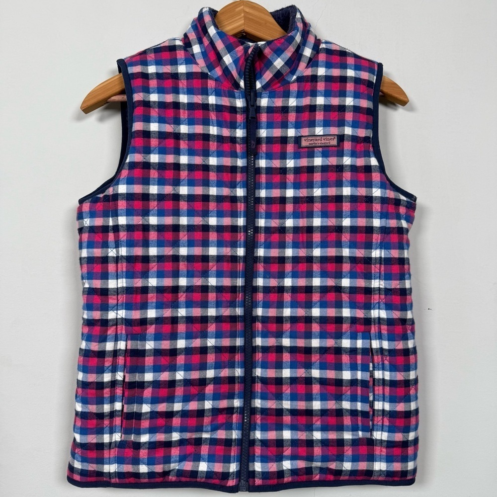 Vineyard Vines  100% Cotton Reversible Navy and Pink Plaid Vest